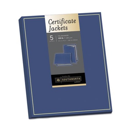 Southworth Co Southworth, Certificate Jacket, Navy/gold Border, Felt, 88lb Stock, 12 X 9 1/2, 5PK PF6